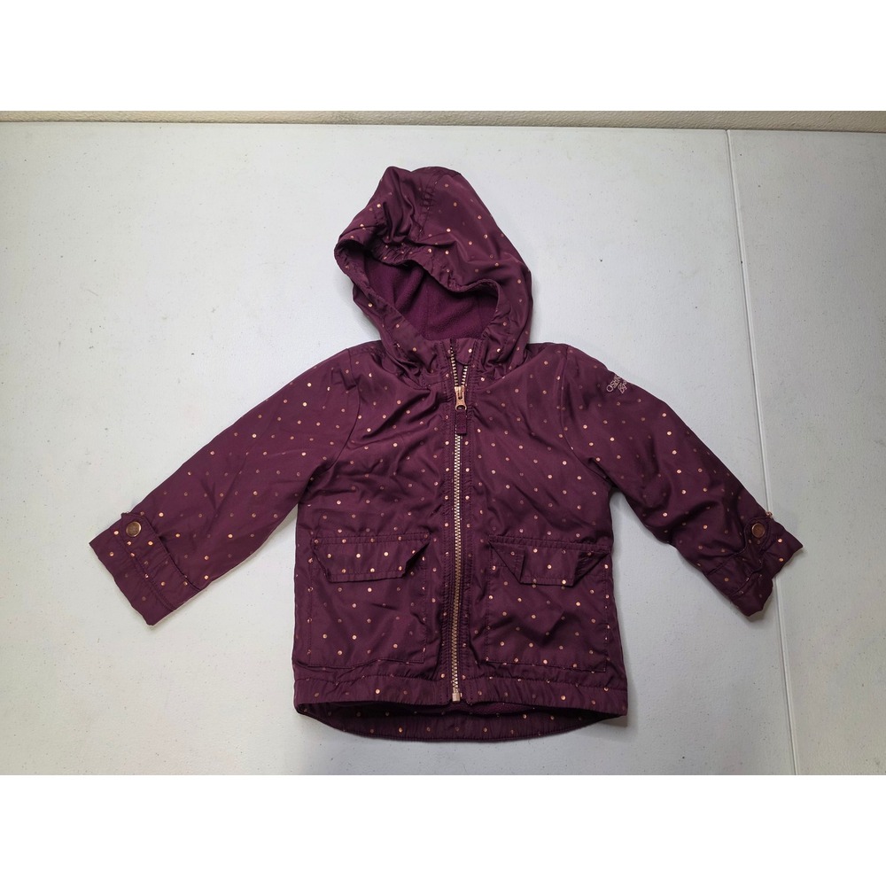 OshKosh Bgosh Toddler Girls 2T Plum Purple Rose Gold Polka Dot Fleece Jacket